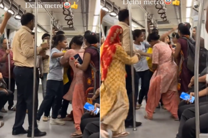 Fight in Metro: दिल्ली मेट्रो में महिलाओं की लड़ाई, चले लात-घूंसे