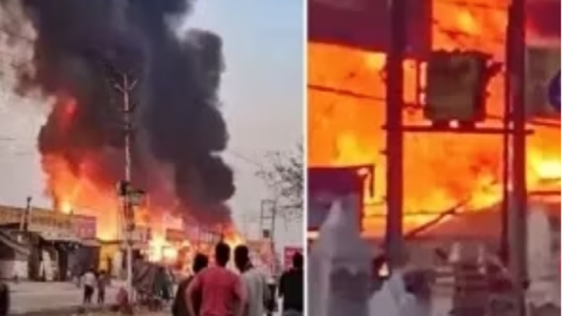 Fire Broke Out in Greater Noida: गौर सिटी के पास कई ढाबों में लगी भीषण आग,आसमान तक फैला धुआं…यहां देखें वीडियो